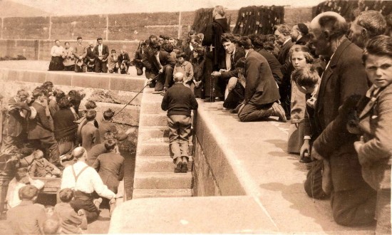 Capuchin missionaries blessing fishing boats at Brandon Pier, County Kerry, c.1930