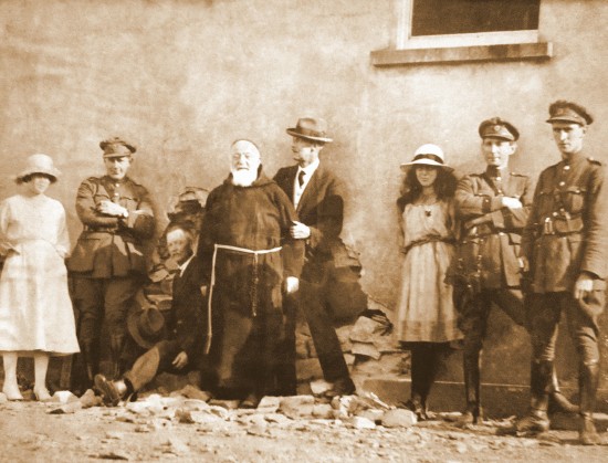 Br. Felix Harte OFM Cap. (1861-1935) with Free State soldiers inspecting damage following the attack on the Four Courts, Dublin, during the Civil War in July 1922.