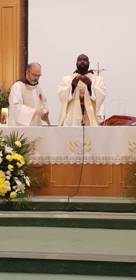 Br Augustine Mwape - Custody of Zambia - leading the celebration Mass assisted by Br Martin, Chapter Liturgy Team.